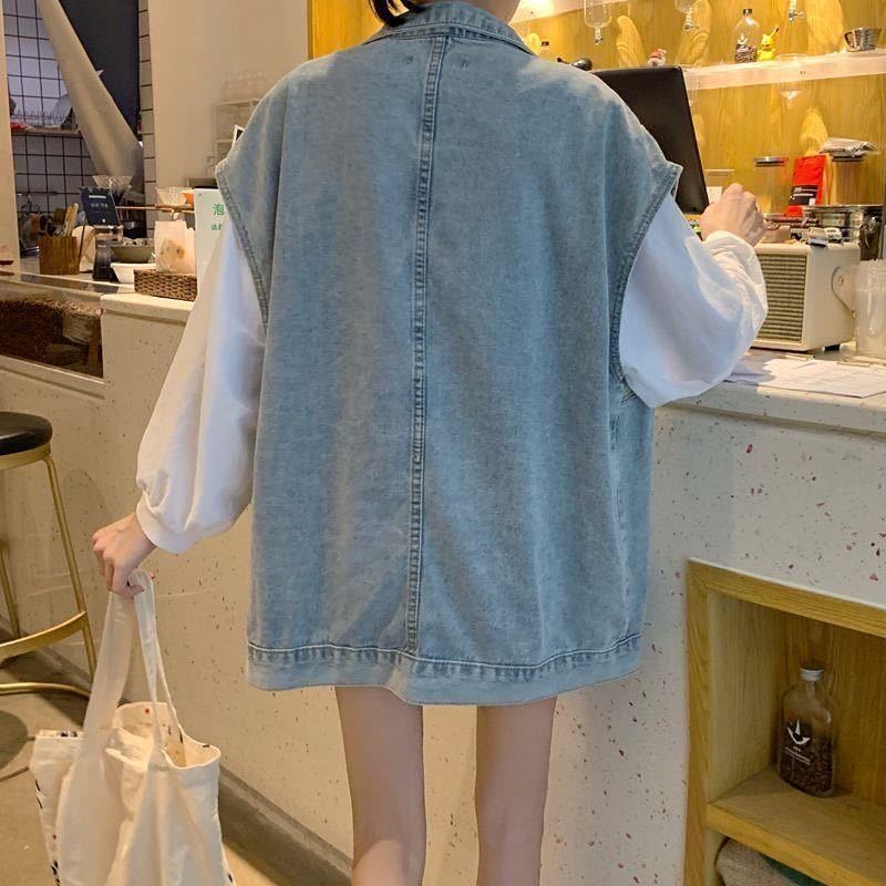 Áo Vest Denim Hàn Quốc 164526 Áo Khoác Không Tay Dáng Rộng Phong Cách Thời Trang Harajuku Retro