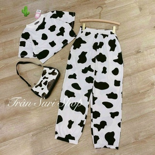 Set siêu hot áo croptop bò sữa kèm quần dài xinh