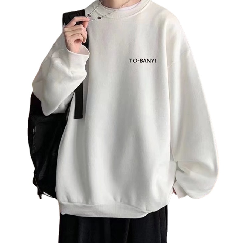 Áo sweater tay dài cổ tròn ngoại cỡ dáng rộng in chữ thoải mái thời trang mùa đông Hàn Quốc giản dị cho nam