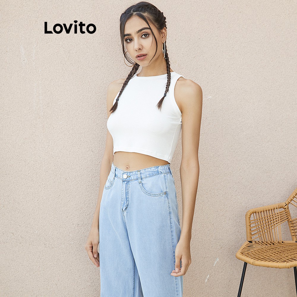 Áo tanktop không tay Lovito L02146 thiết kế hợp thời trang(màu trắng/đen trơn/màu xanh lam/màu xanh lá) | WebRaoVat - webraovat.net.vn