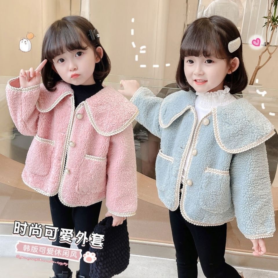 Áo khoác len lông cừu dày thời trang thu đông cho bé gái