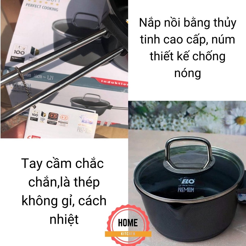Quánh chống dính Elo cao cấp 16cm. Đáy đúc liền, vòi rót tiện lợi, vung kính chắc chắn. Bảo hành 1 năm