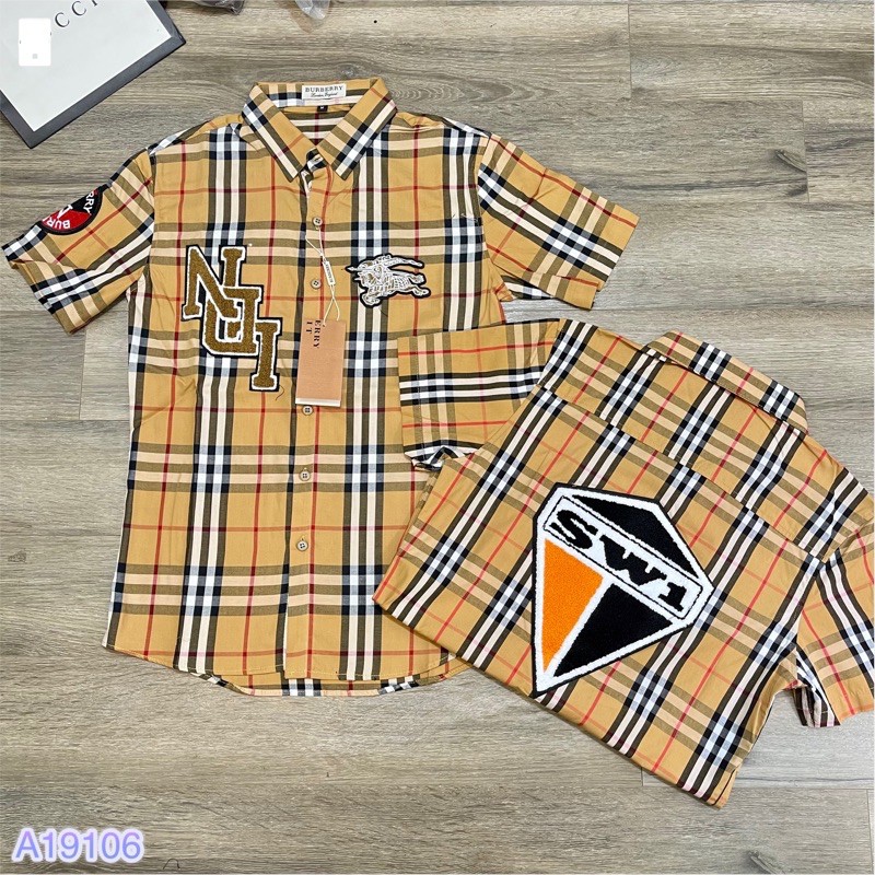  Sơ mi cộc bbr logo thêu siêu nét - Sơ mi kẻ BBR thêu logo