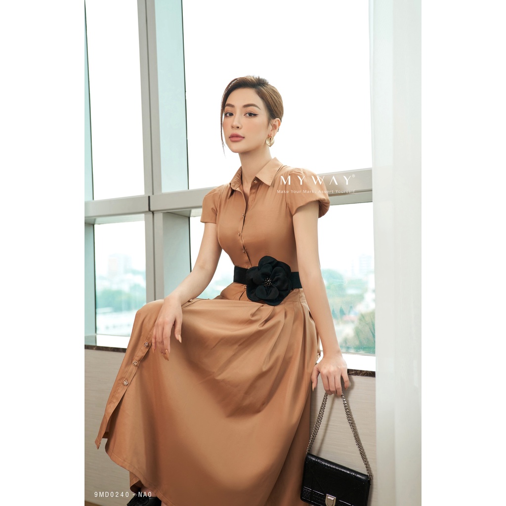 Đầm Nữ Công Sở MY WAY Dáng Xòe Phối Belt Hoa Sang Trọng 9MD0240