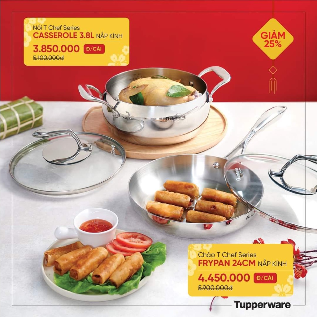 NỒI T CHEF SERIES CASSEROLE 3.8L NẮP KÍNH - HÀNG CHÍNH HÃNG TUPPERWARE PHÂN PHỐI TẠI VIỆT NAM