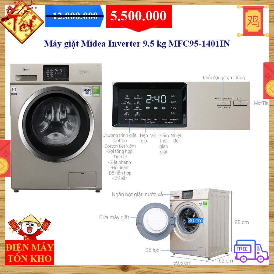 Máy giặt Midea Inverter 9.5 kg MFC95-1401IN