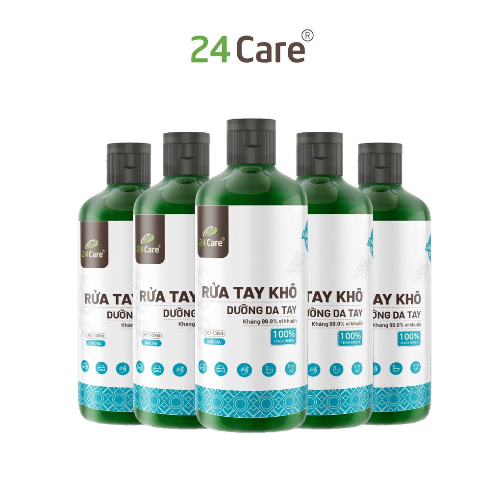 Combo 5 nước rửa tay khô tinh dầu Cam 24Care 100ML– không cần rửa lại với nước, diệt khuẩn 99,9%