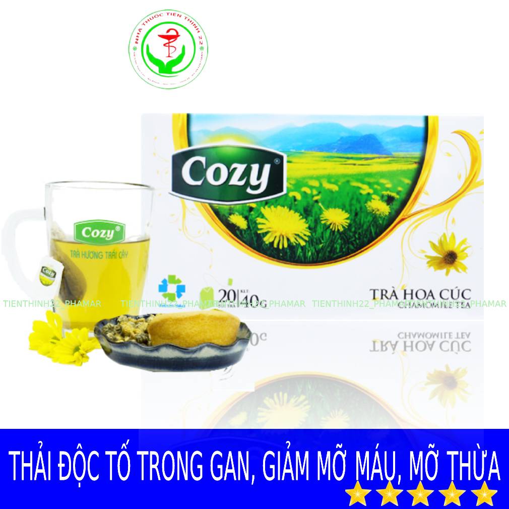 Trà Thảo Dược Hoa Cúc Cozy giải độc mát gan làm tan mỡ máu  Hộp 20 Gói x 2g