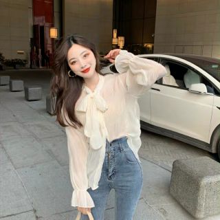 (SẴN) Áo sơ mi thắt nơ mỏng B3