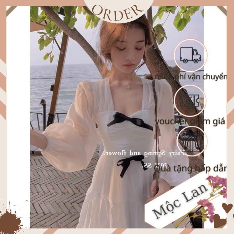 SẴNĐầm trắng xoè tầng voan ulzzang tiểu thư đính nơ công chúa xinh dự tiệc prom/Váy bánh bèo tay bồng vintage retro | BigBuy360 - bigbuy360.vn