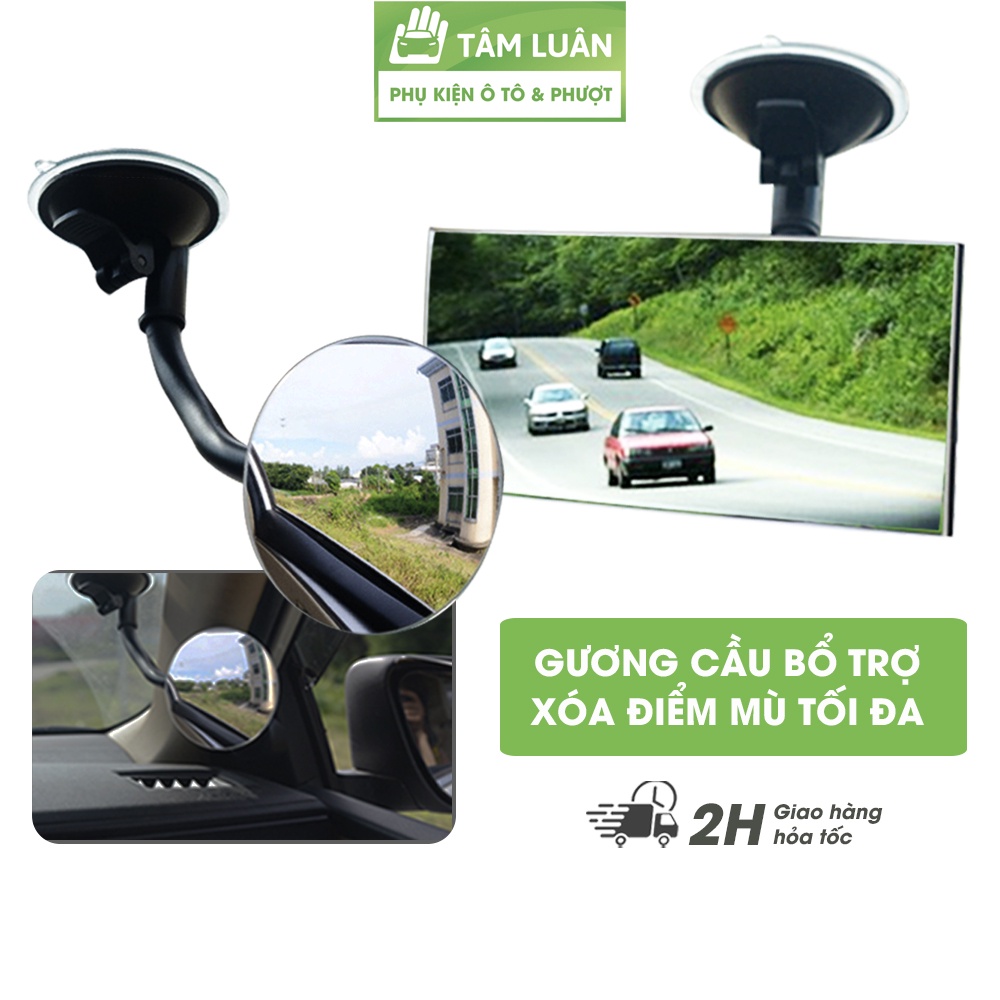 Gương chiếu hậu lồi góc rộng trong xe ô tô xoay 360 độ, có giác hút chắc chắn, phụ kiện ô tô Tâm Luân