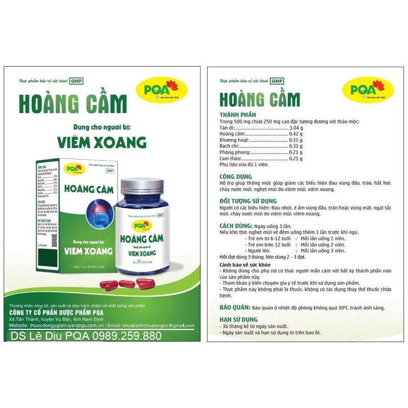 PQA Hoàng cầm 30 viên cho người viêm xoang, viêm mũi