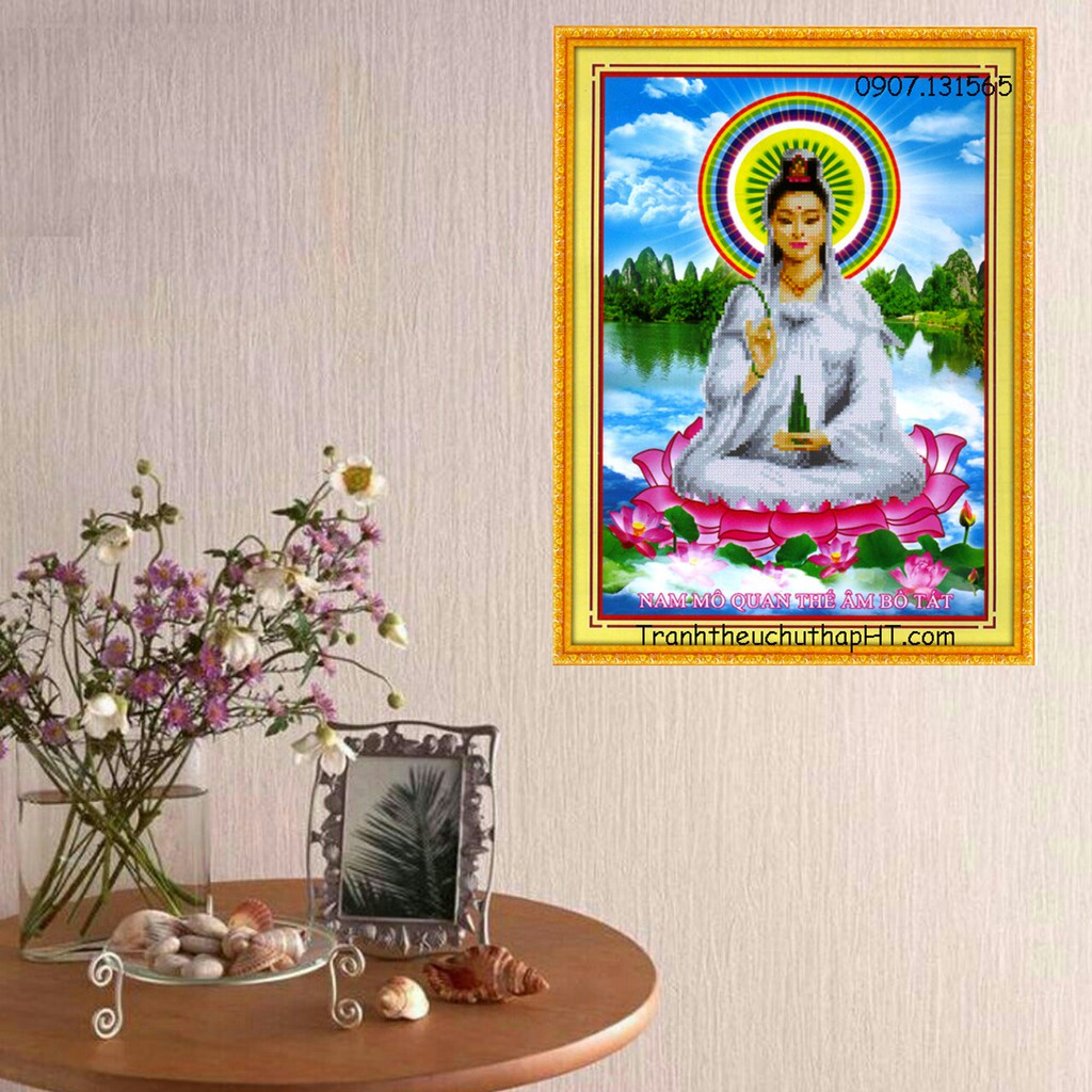 Tranh thêu chữ thập Phật bà Quan Âm 222908 - tự thêu