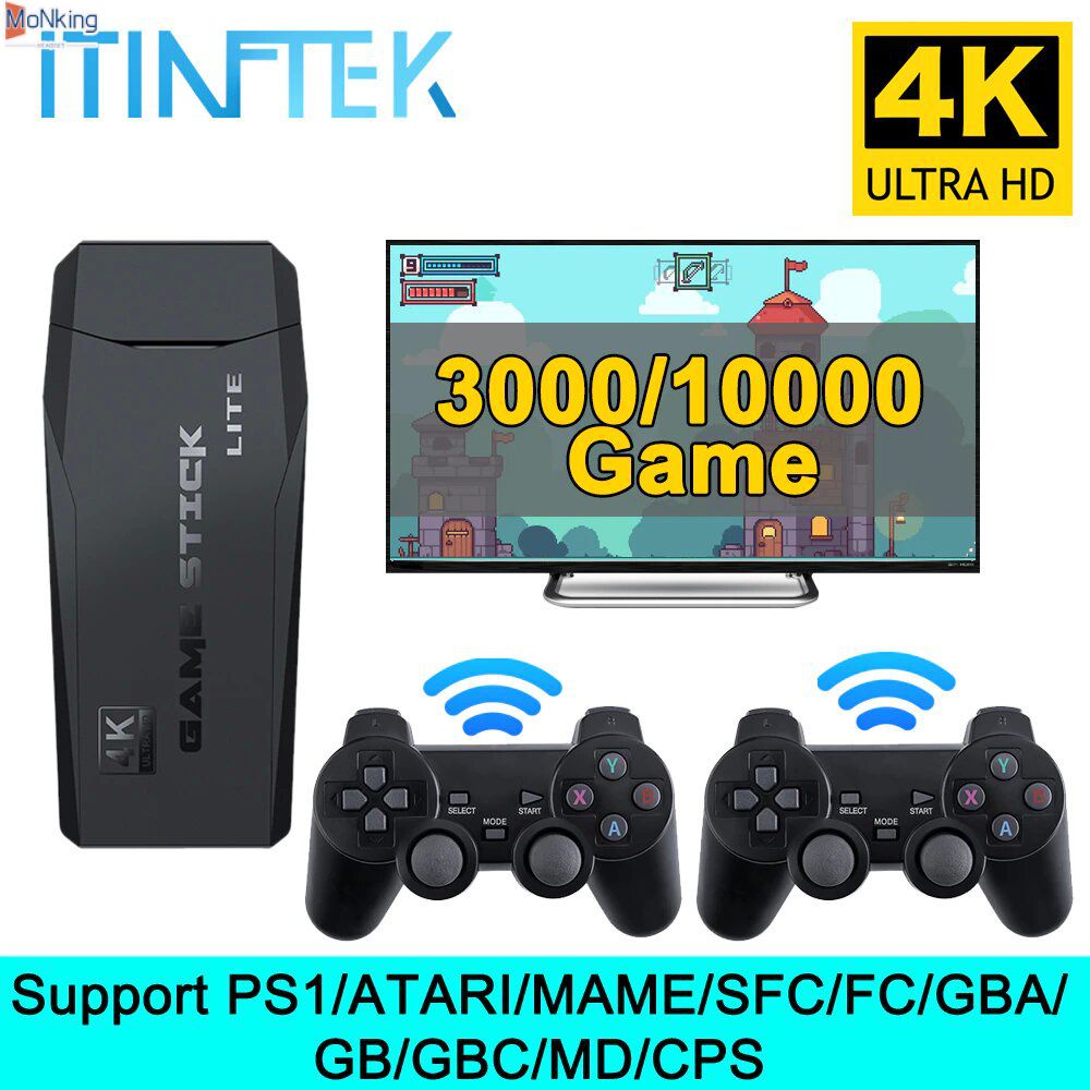 Máy Trò Chơi Điện Tử 4K HD 2.4G Không Dây 10000 Trò Chơi 64GB Retro Mini Cổ Điển Chơi Game Tay Cầm Chơi Game TV Họ bộ Điều Khiển Cho PS1 GBA/MD ^ MK ^