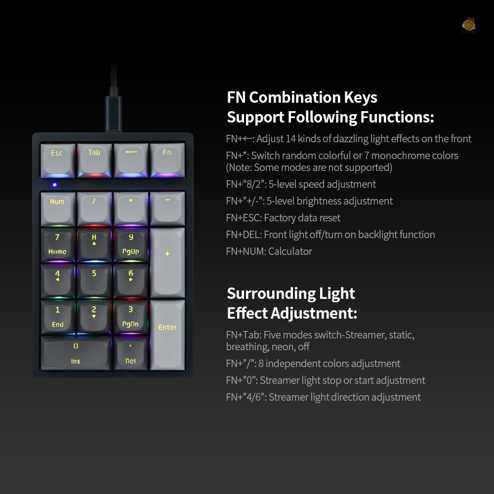 Bàn Phím Cơ Học RGB K3 21 Phím Có Dây Cáp Dữ Liệu Có Thể Tháo Rời