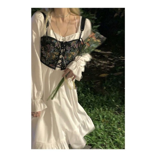Áo Hai Dây To Bản Họa Tiết Hoa Phong Cách Retro, Corset Vintage Mặc Ngoài Váy  ❤️