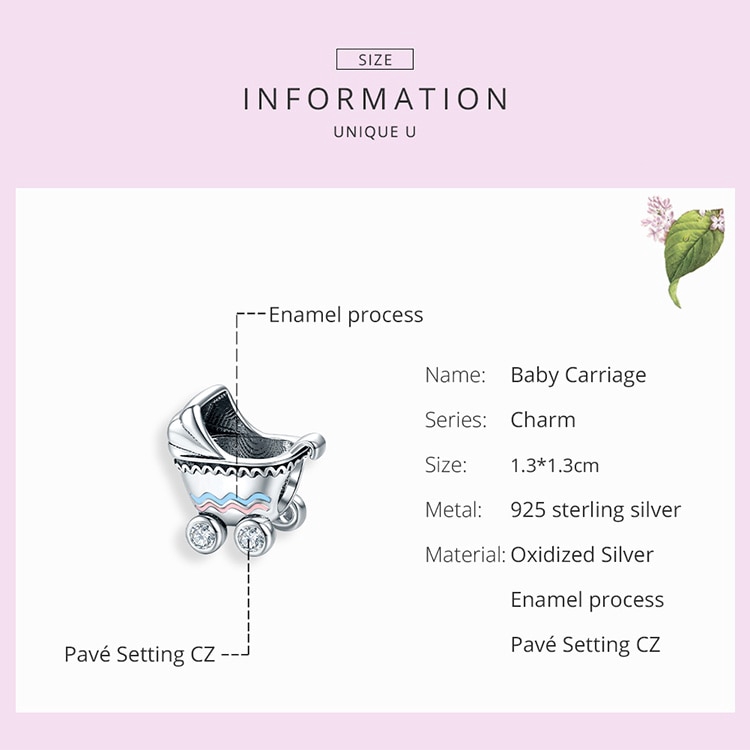 Phụ Kiện Làm Trang Sức Bamoer SCC1539 Bằng Bạc 925 Hình Xe Đẩy Em Bé Độc Đáo