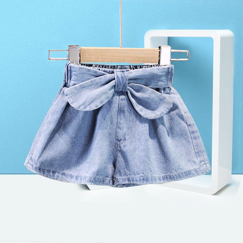 Quần Short Denim Đính Nơ Thời Trang Mùa Hè Mới 2022 Cho Bé Gái