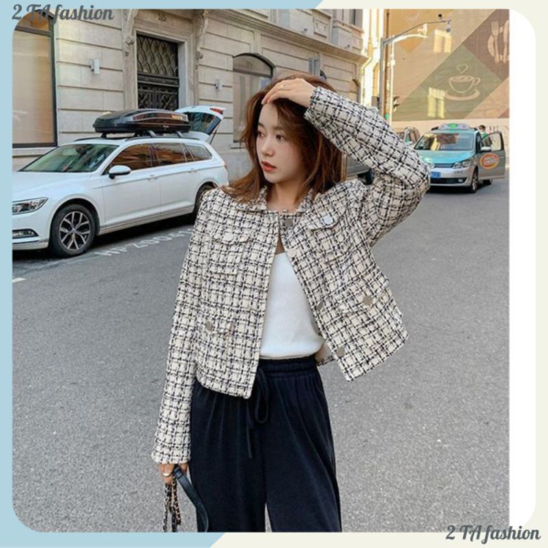 (order) Áo khoác nữ dạ tweed dáng ngắn tay dài thích hợp mặc thời tiết se lạnh