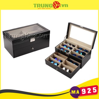 Hộp Đựng Kính Mát 12 Ngăn 2 Tầng Vỏ Da Đen | Hãng SAIKE - Mã 925B