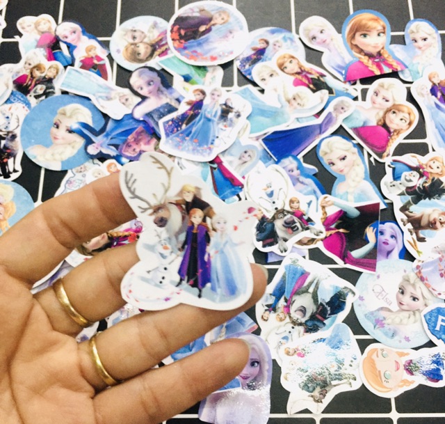 Bộ 30-50 Sticker công chúa Elsa ép lụa có đề can bóc dán