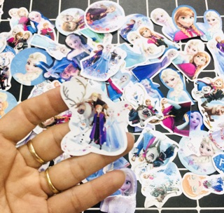 Bộ 30-60 Sticker công chúa Elsa ép lụa có đề can bóc dán
