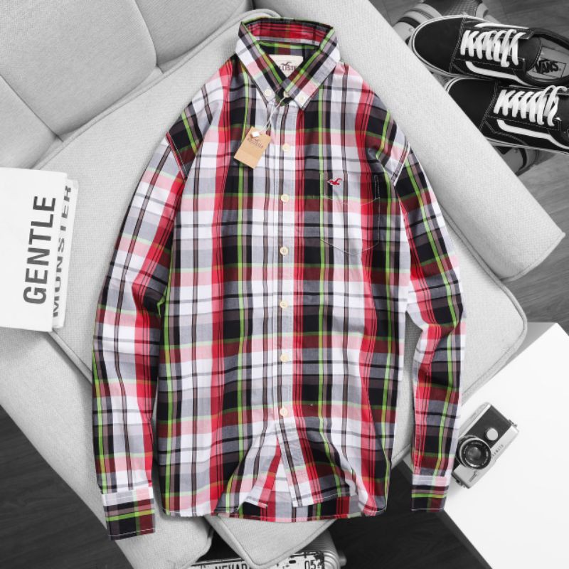 Áo sơ mi nam dài tay vải cotton kate sọc caro mịn co dãn