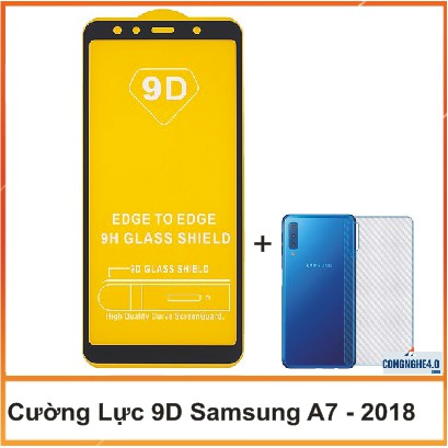 Samsung A7-2018_Kính cường lực 9D full màn Samsung A7 & Miếng dán Carbon