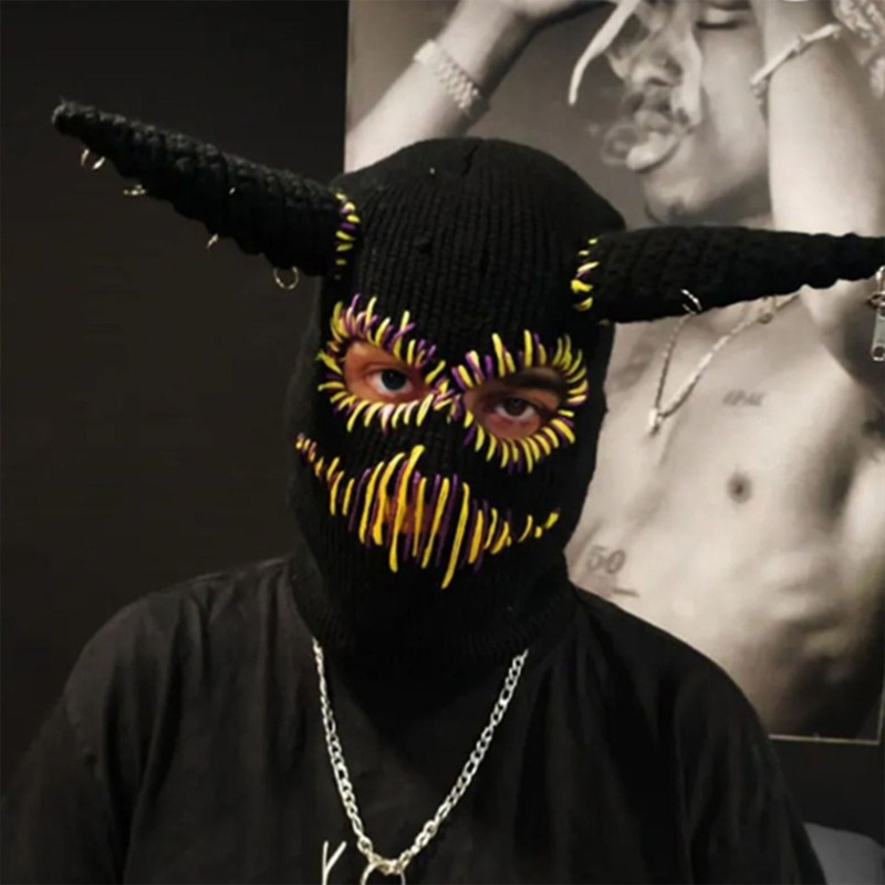 Mũ Beanie Dệt Kim Mềm Mại Hình Sừng Quỷ Kinh Dị Thời Trang Mùa Đông Cho Nam Và Nữ