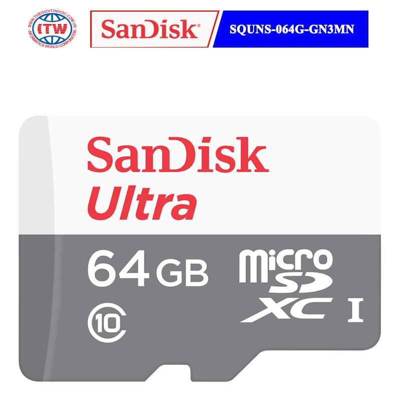 Thẻ nhớ SanDisk Ultra microSDXC 64Gb, C10, UHS-1, 80MB, 3x5