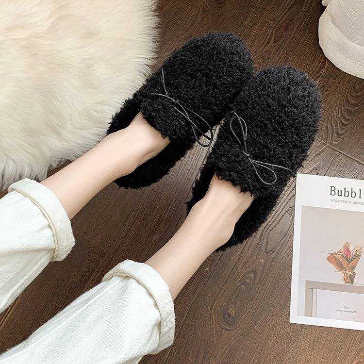 Giày Lười Phối Lông Xù Ấm Áp Thời Trang Dành Cho Nữ