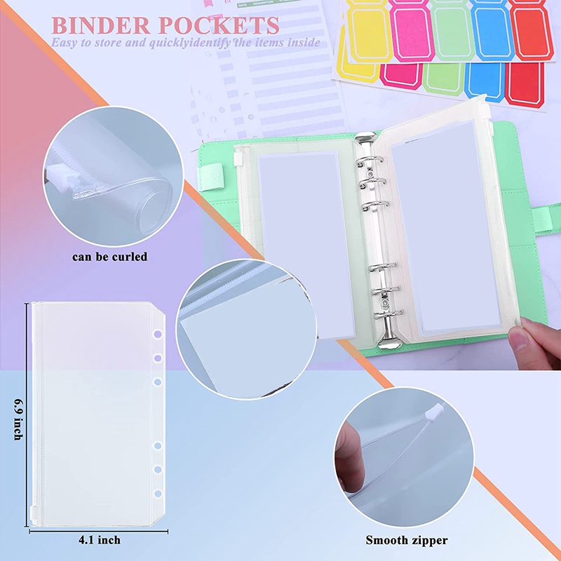 Bộ sổ còng A6 có bìa + ngăn đựng + tấm ngân sách + miếng dán dùng lập kế hoạch chi tiêu cá nhân để tiết kiệm tiền