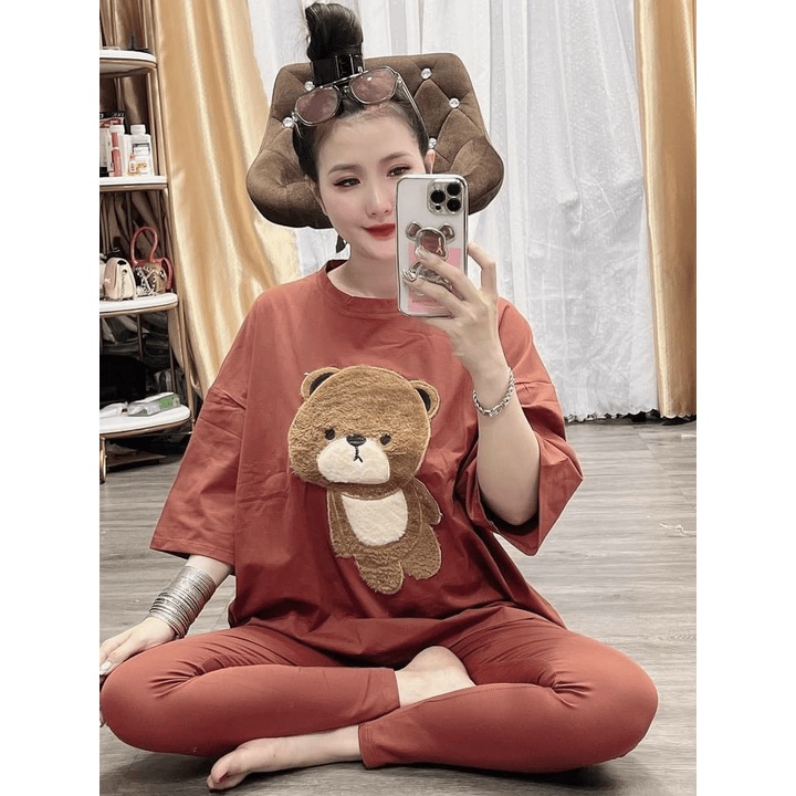 SET BỘ NỮ  DÀI PHỐI HỌA TIẾT GẤU XINH CỰC XINH CHẤT LIỆU CAO CẤP SIÊU MÁT LẠNH