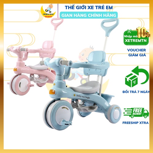 Xe đẩy 3 bánh đa năng kiêm xe đạp cho bé có đèn và nhạc, Bảo hành 6 tháng, Xe đẩy trẻ em chòi chân cao cấp mã 618