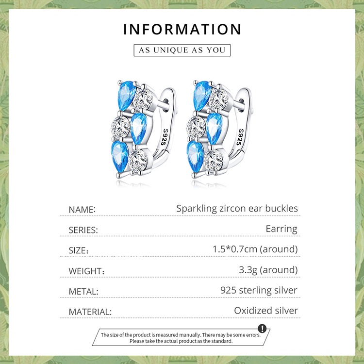 Cặp bông tai Bamoer bạc 925 đính đá xanh lamsang trọng