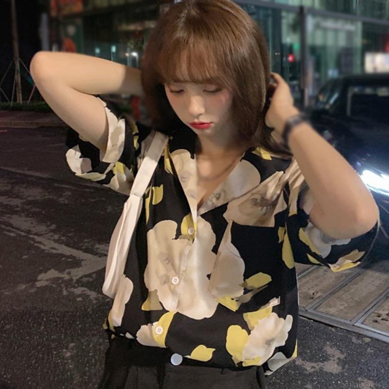 Áo Kiểu Chất Chiffon Hoạ Tiết Hoa Thiết Kế Dáng Rộng Cho Nữ