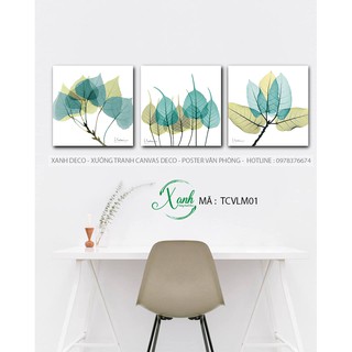 Bộ tranh canvas lá cây hiện đại tặng đinh 3 chân không khoan tường