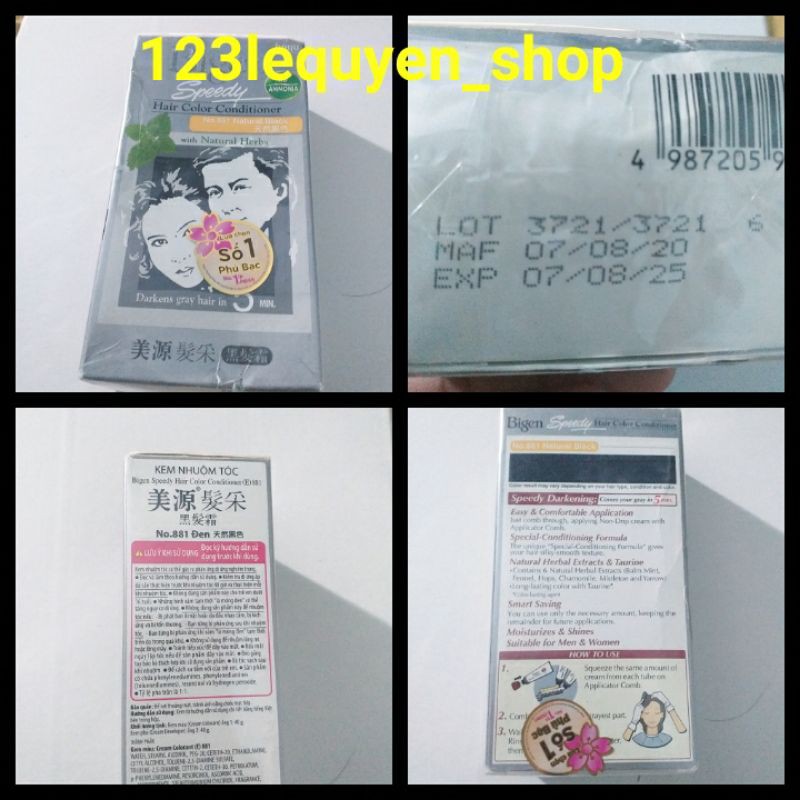 Thuốc Nhuộm Tóc Bigen 881 Đen tự nhiên (Natural Black) Speedy Hair Color Conditioner suu.shop cam kết 100% chính hãng