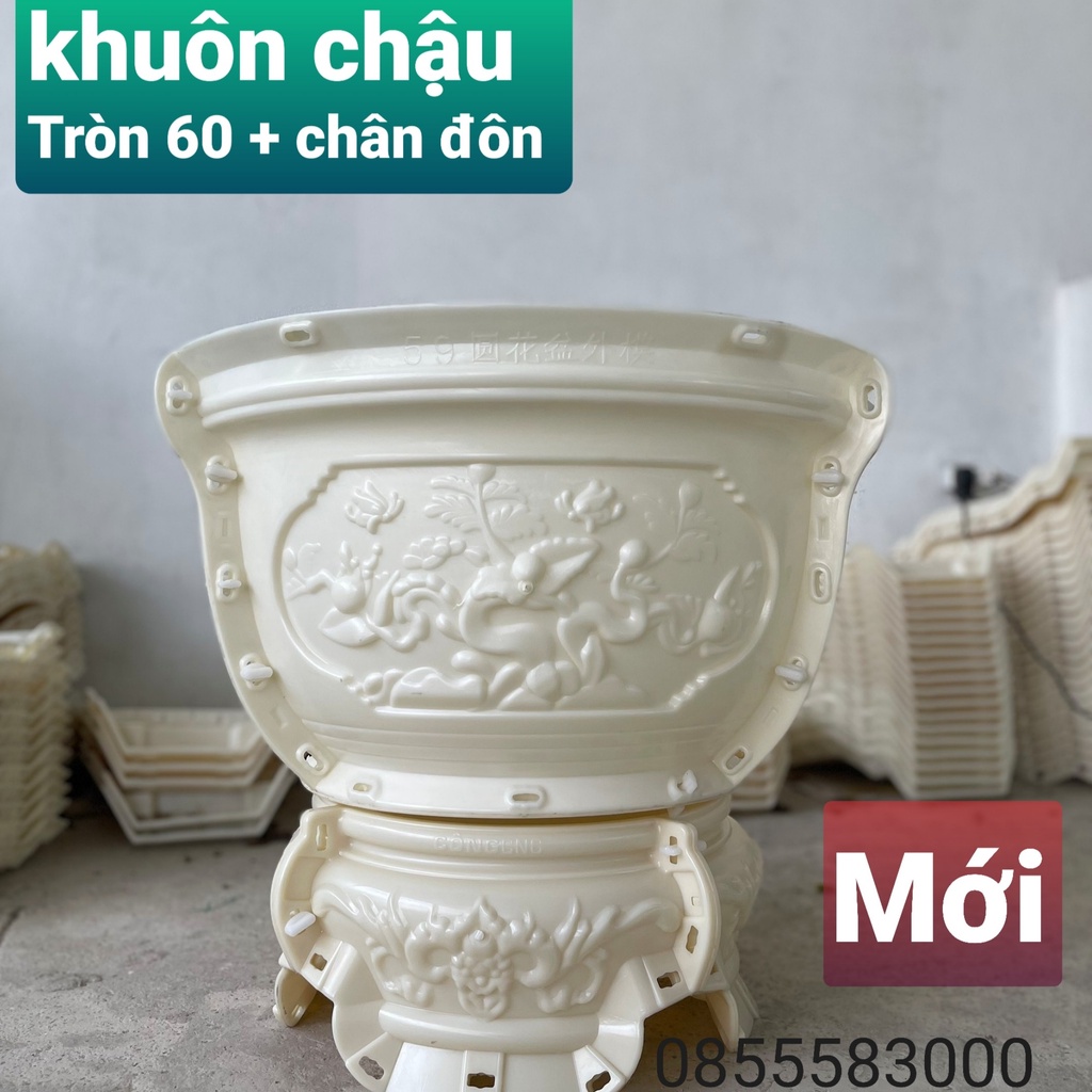 Khuôn Đúc Chậu Cảnh Tròn 60 và Chân Đôn  khuôn chậu ABS siều bền có lòng trong dễ dàng sử dụng