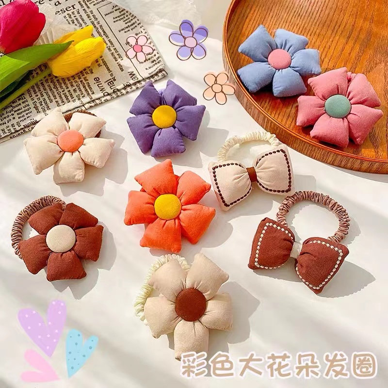 Dây Cột Tóc Cao Su Co Giãn Bọc Vải Cotton Họa Tiết Hoa Hướng Dương Dễ Thương Phong Cách Hàn Quốc Cho Bé Gái