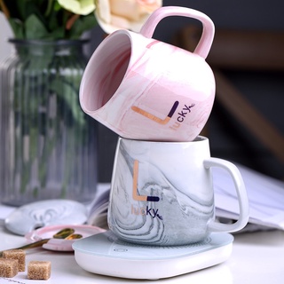 Cốc Hâm Nóng đồ uống kèm đế điện, Bộ Cốc sứ kèm đế điện hâm nóng trà, cafe, hâm sữa + Tặng kèm thìa vàng, hộp sang trọng
