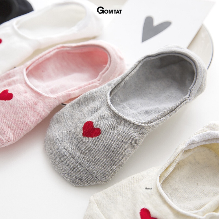 Set 5 đôi tất vớ lười nữ GOMTAT họa tiết trái tim có đệm cao su chống tuột gót, chất liệu mềm mại êm chân - LUOITRAITIM