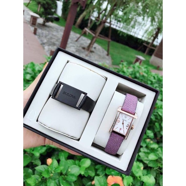 Đồng Hồ Nữ Bulova 2 dây tím case 22mm mặt chữ nhật