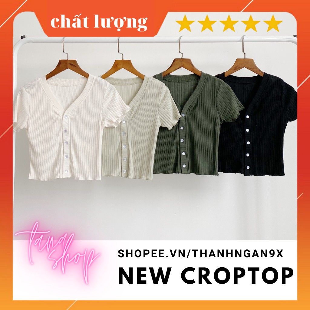 Croptop nữ thun gân nút thật BST 4 màu