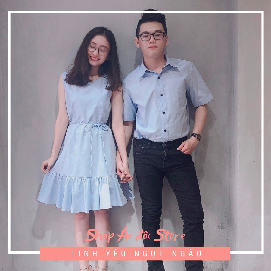 Bộ áo váy sơ mi cặp cao cấp, đồ đôi nam nữ dễ thương, chất đẹp để chụp hình cưới, đi du lịch