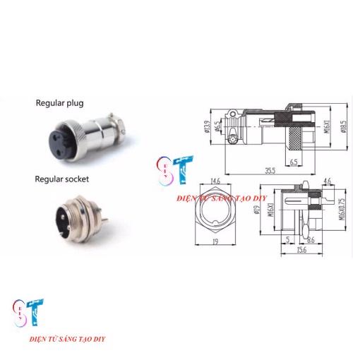Cặp Đực Cái Jack Nối Nguồn GX16- 2P, 3P, 4P, 5P