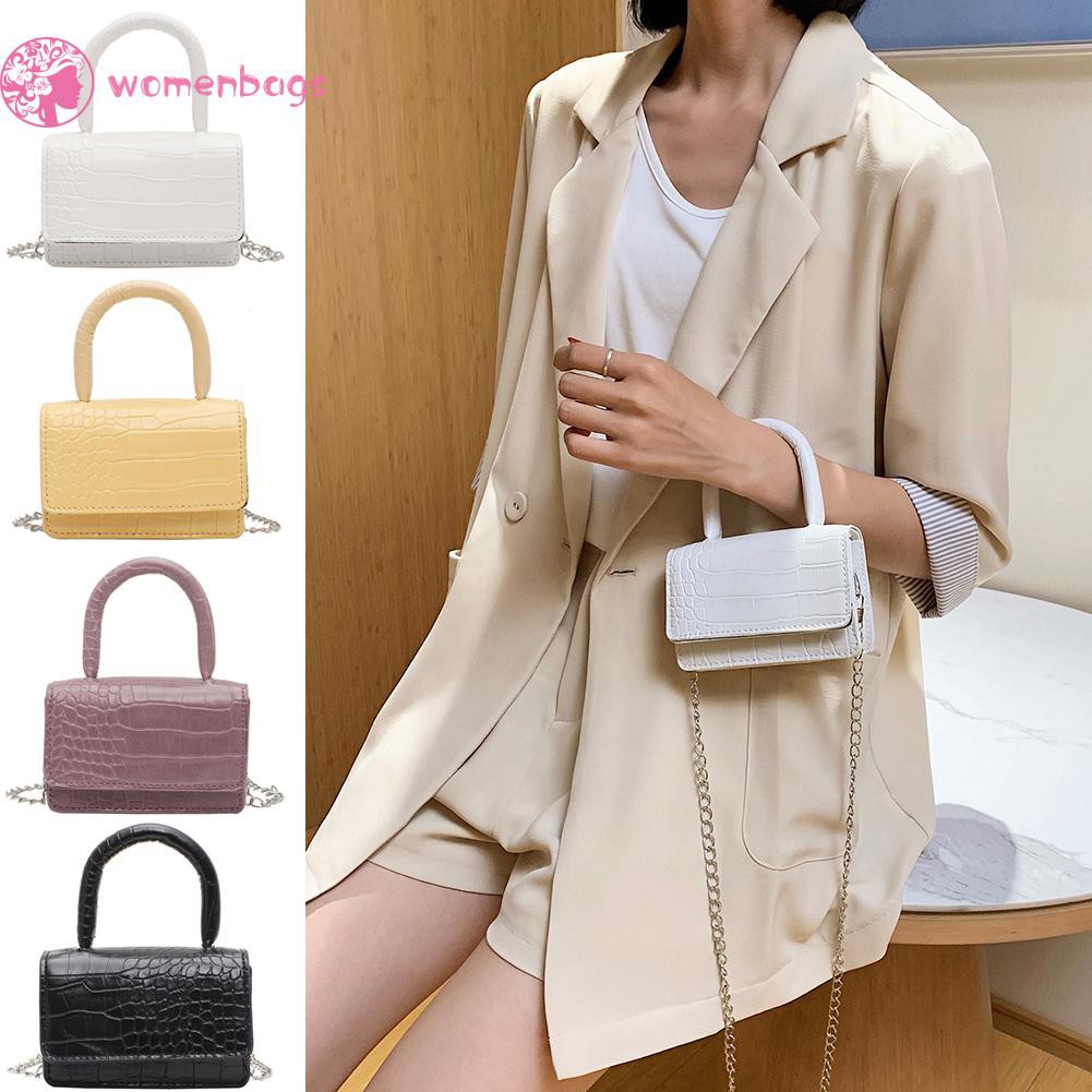 Túi đeo chéo da PU phối dây xích thời trang dành cho nữ