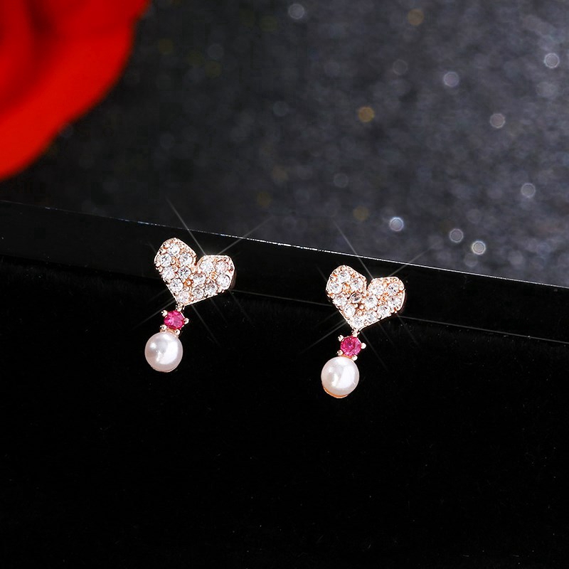 Bông tai mạ bạc S925 hình trái tim nhỏ phong cách Hàn Quốc xinh xắn thời trang