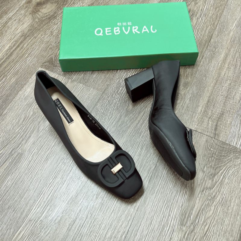 x Giày Cao Gót 7p QBEY Khoá DD Gót Vuông Da Thật Siêu Mềm Fullbox Cao Cấp