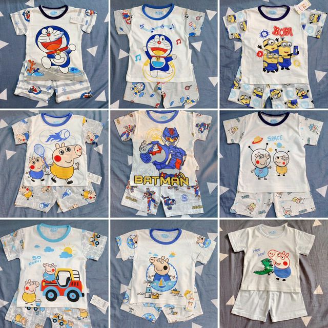 Bộ cộc tay bé trai bé gái cotton xuất hàn size nhí 8-18kg